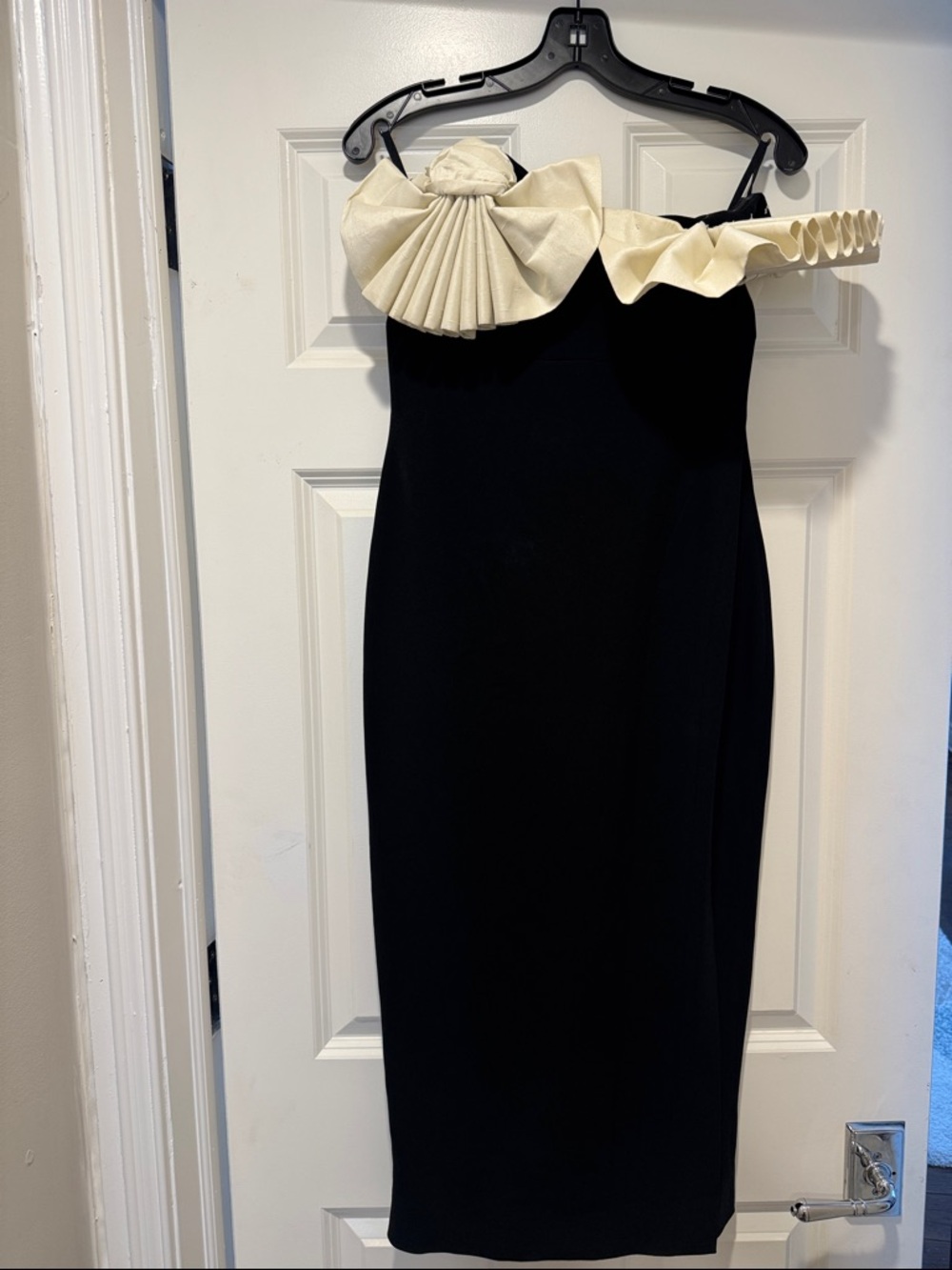 Rachel Gilbert Lavina Black Dress with White Pleated Accent - Picture 6 of 11